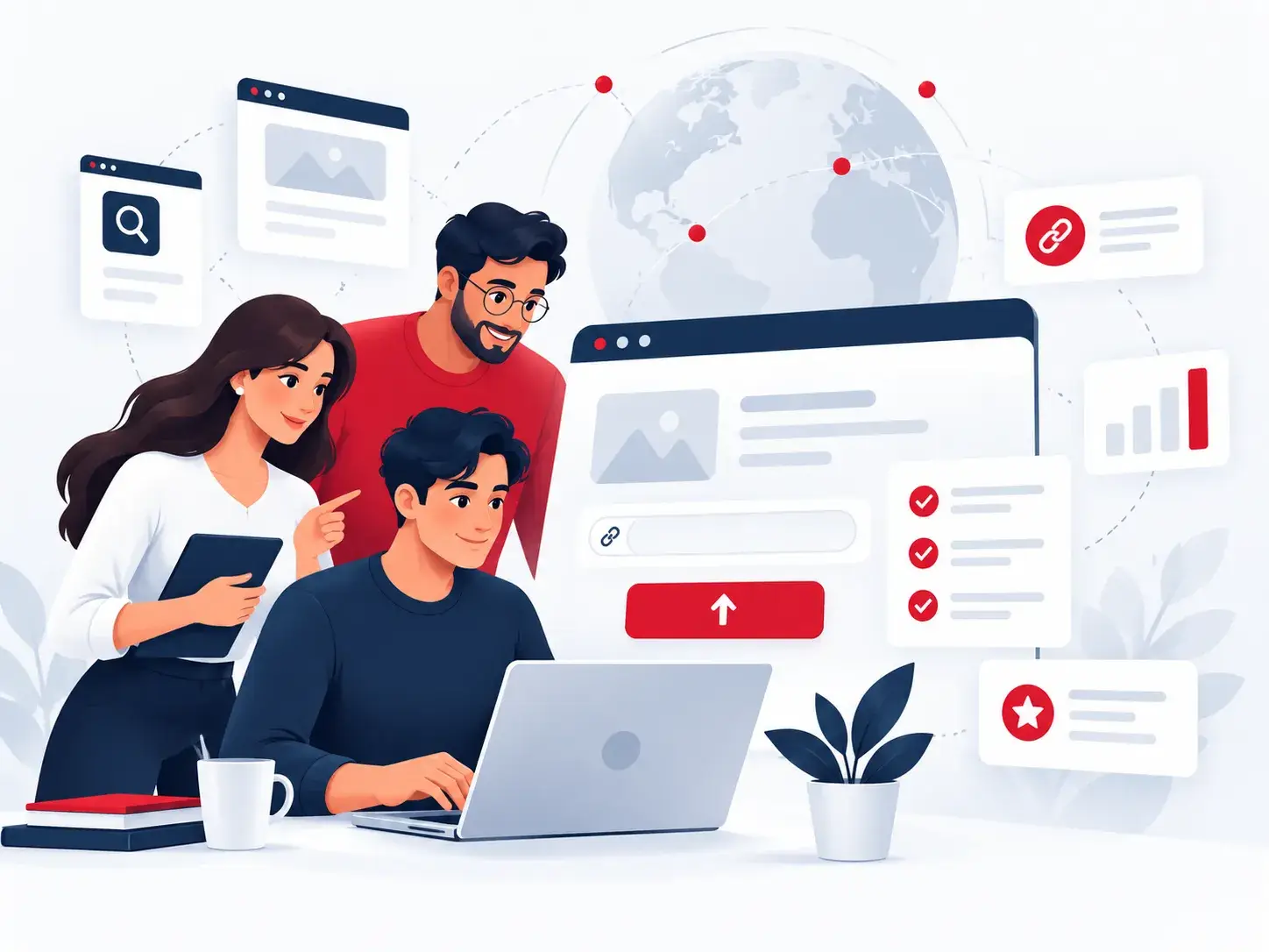 Registreer illustratie van Link Top 100 met websites, online tools en een internetgids in een moderne aanmeldstijl