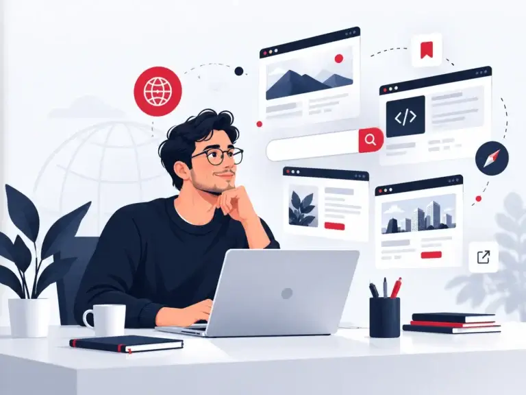 Illustratie van Link Top 100 met websites, online tools en internetgids in een moderne digitale stijl